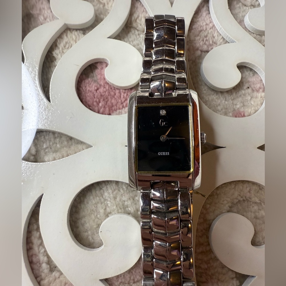 Guess Silver Watch With Black Rectangular Face - image 1